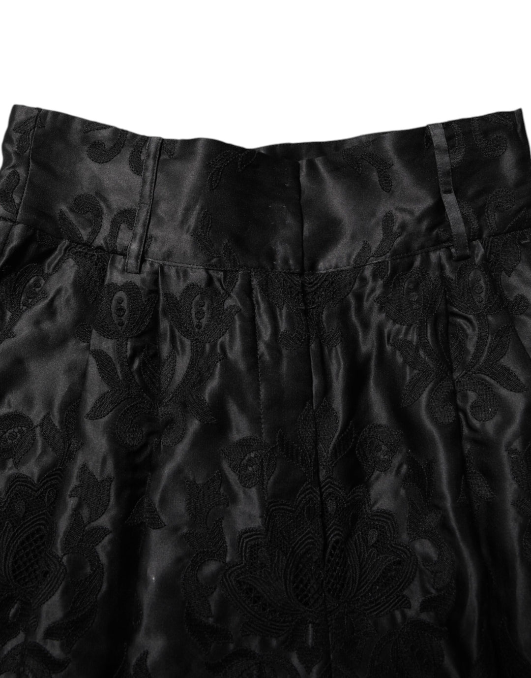 Dolce &amp; Gabbana Black Floral Embroidery Silk High Waist Shorts