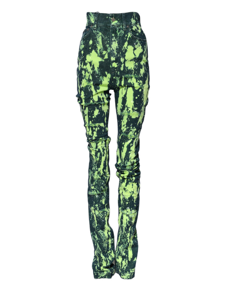 Dolce &amp; Gabbana Green Color Splash High Waist Denim Jeans