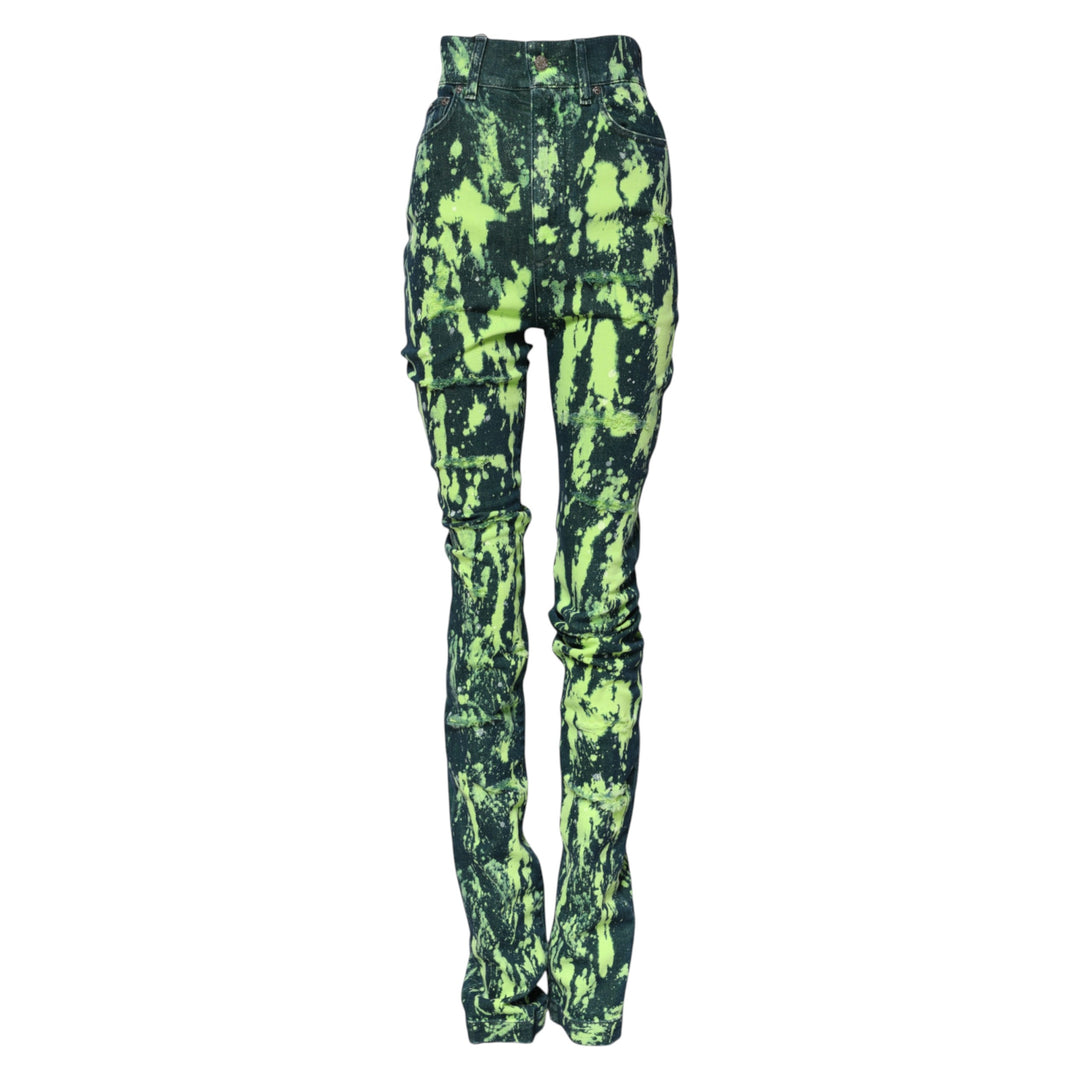 Dolce &amp; Gabbana Green Color Splash High Waist Denim Jeans