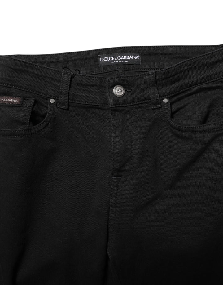 Dolce &amp; Gabbana Black Cotton Logo Skinny Mid Waist Denim Jeans
