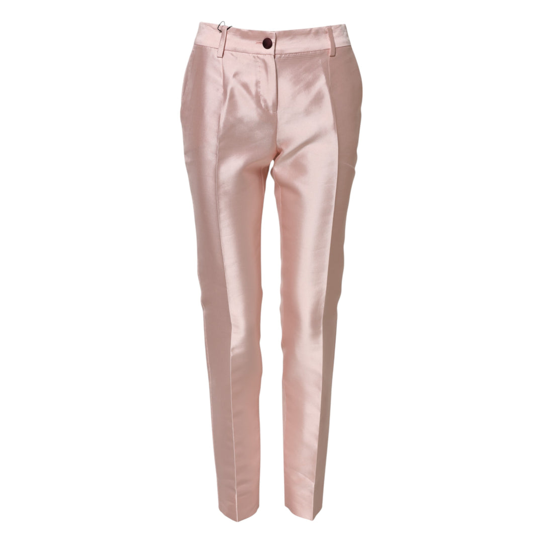 Dolce &amp; Gabbana Pink Satin High Waist Tapered Pants
