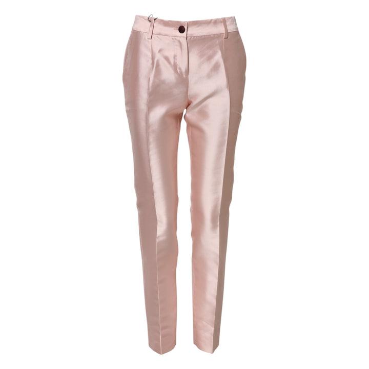 Dolce &amp; Gabbana Pink Satin High Waist Tapered Pants
