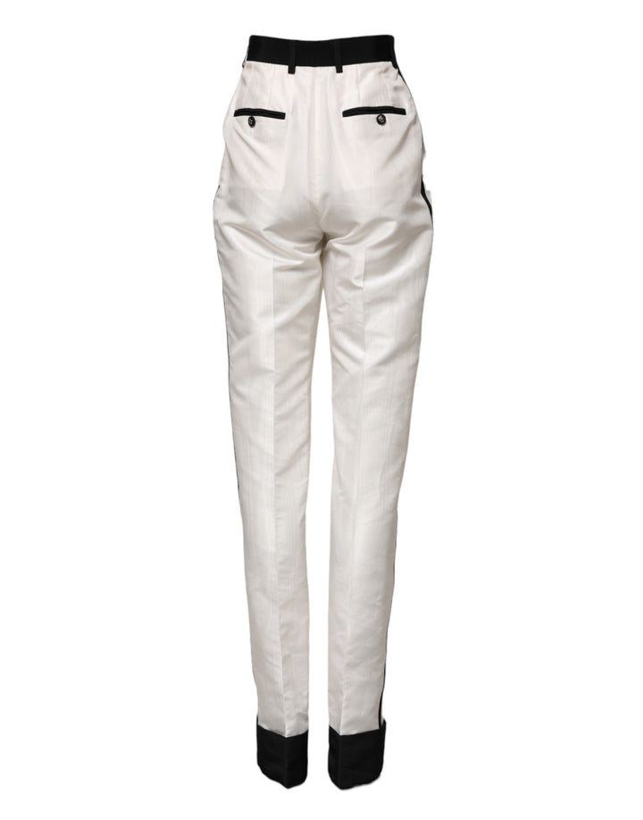 Dolce & Gabbana White High Waist Straight Dress Trouser Pants