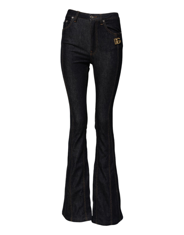 Dolce &amp; Gabbana Black Cotton Mid Waist Bootcut Denim Jeans