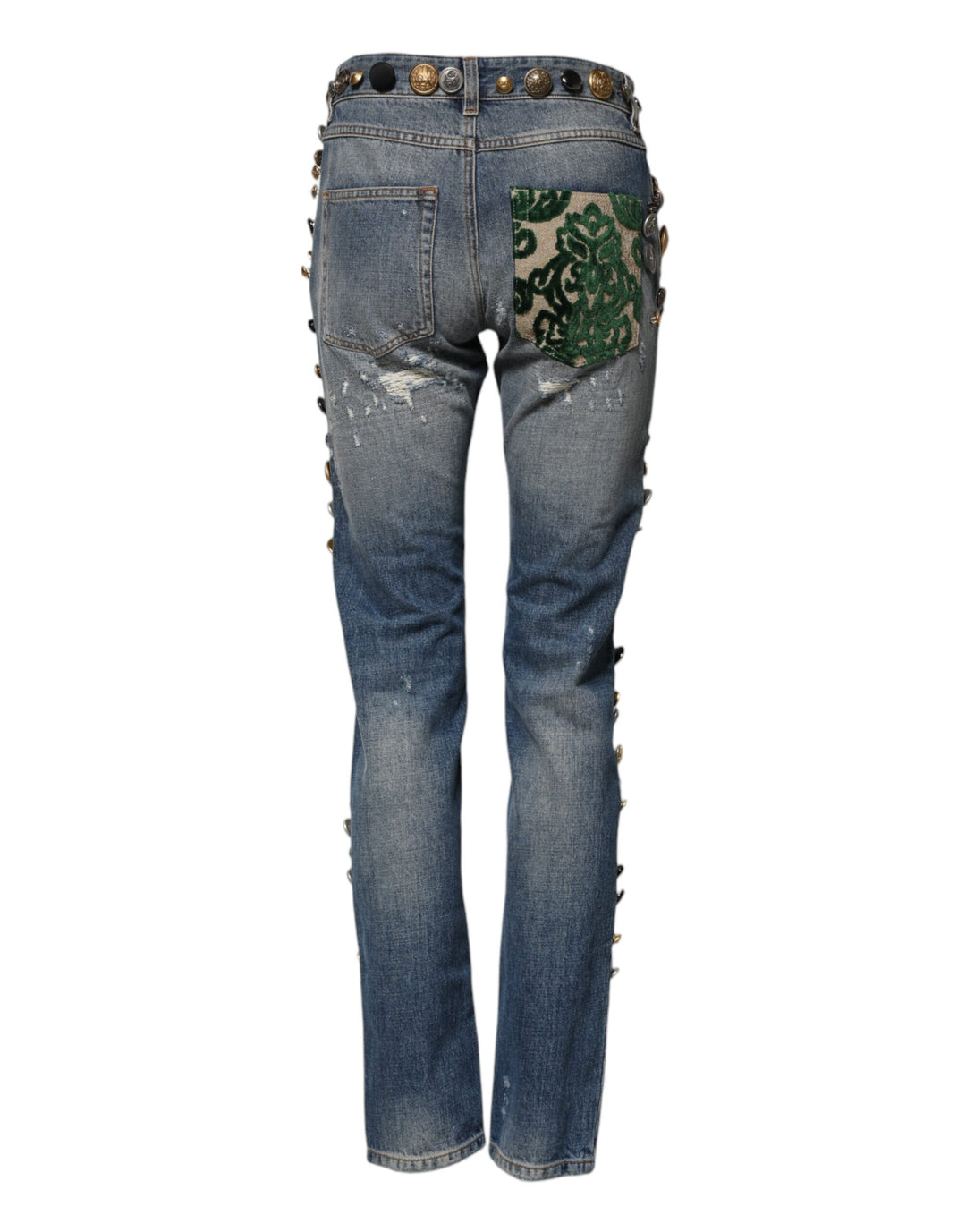 Dolce &amp; Gabbana Blue Embellished Tattered SkinnyDenim Jeans