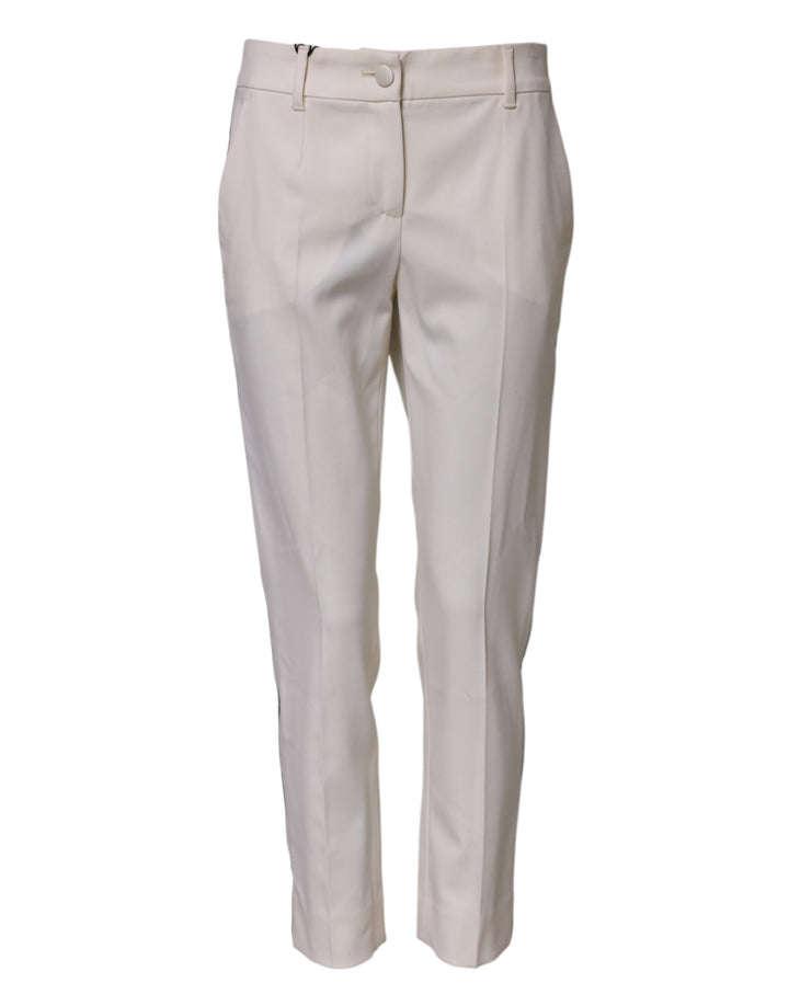 Dolce &amp; Gabbana White Wool Mid Waist Tapered Trouser Pants