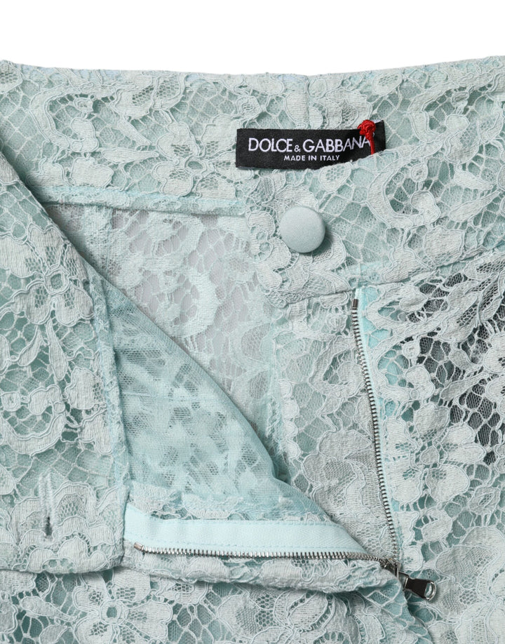Dolce &amp; Gabbana Mint Green Cotton Floral Lace Trousers Pants