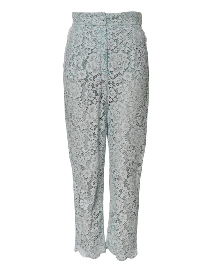 Dolce &amp; Gabbana Mint Green Cotton Floral Lace Trousers Pants