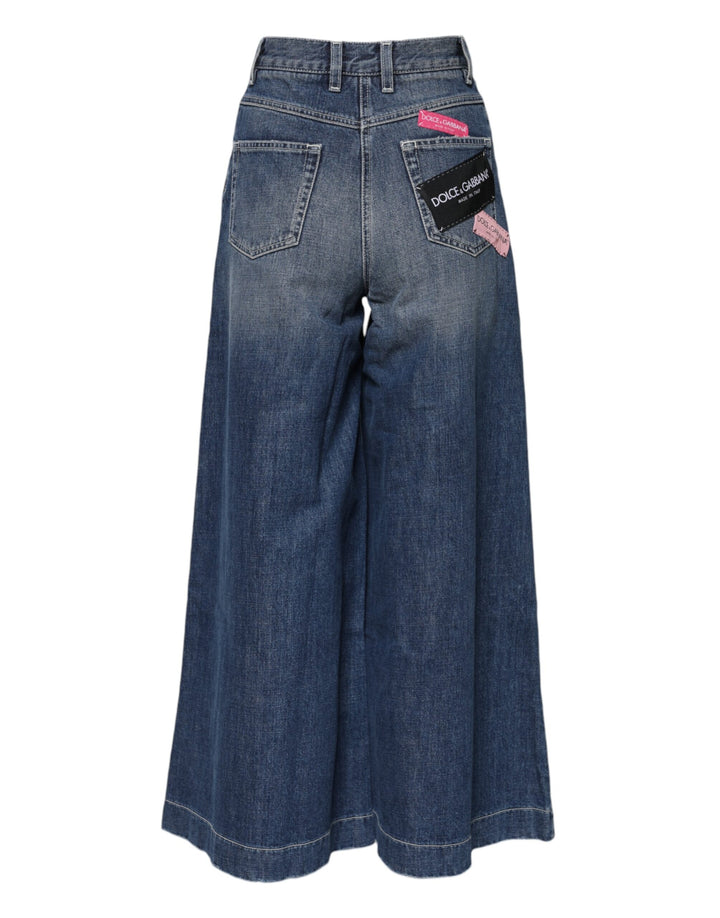 Dolce &amp; Gabbana Blue Cotton High Waist Wide Leg Denim Jeans