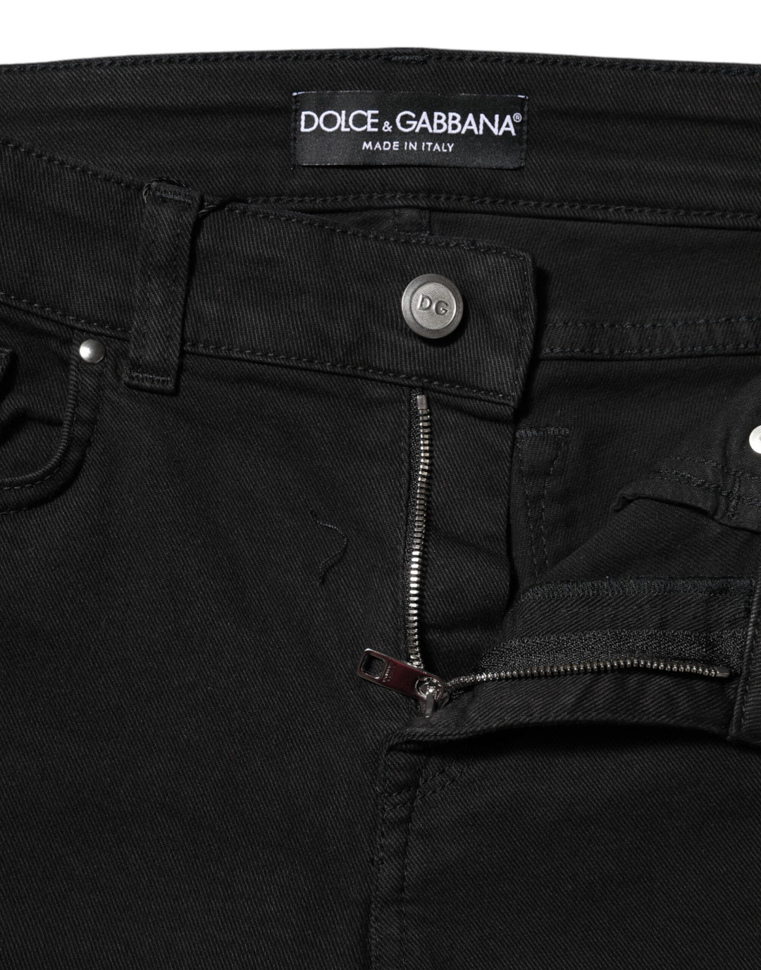Dolce &amp; Gabbana Black Cotton Logo Skinny MidWaist Denim Jeans