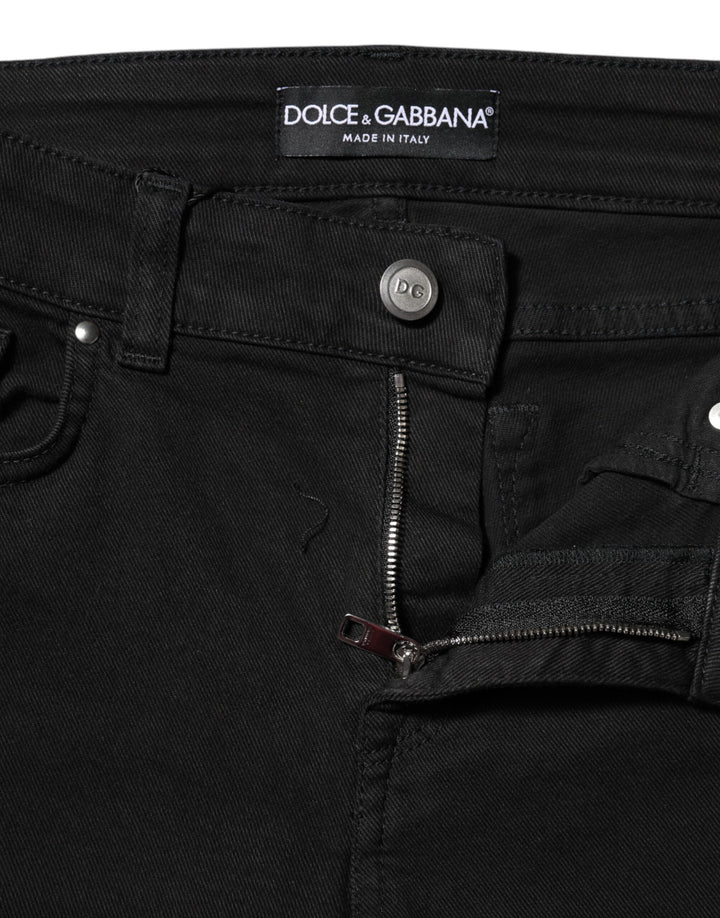 Dolce &amp; Gabbana Black Cotton Logo Skinny MidWaist Denim Jeans