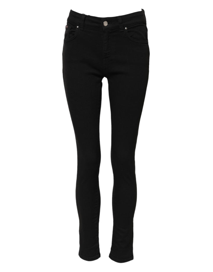 Dolce &amp; Gabbana Black Cotton Logo Skinny MidWaist Denim Jeans