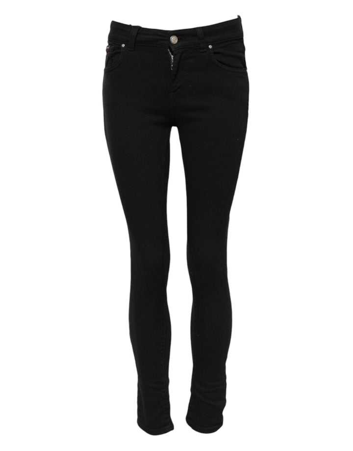Dolce &amp; Gabbana Black Cotton Skinny Mid Waist Denim Jeans