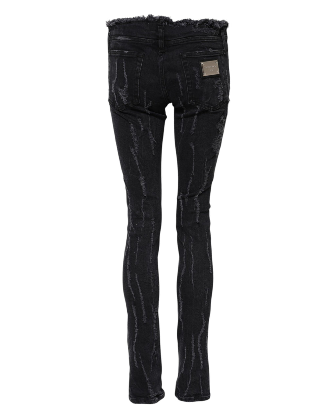Dolce &amp; Gabbana Black Cotton Tattered Skinny Denim Jeans