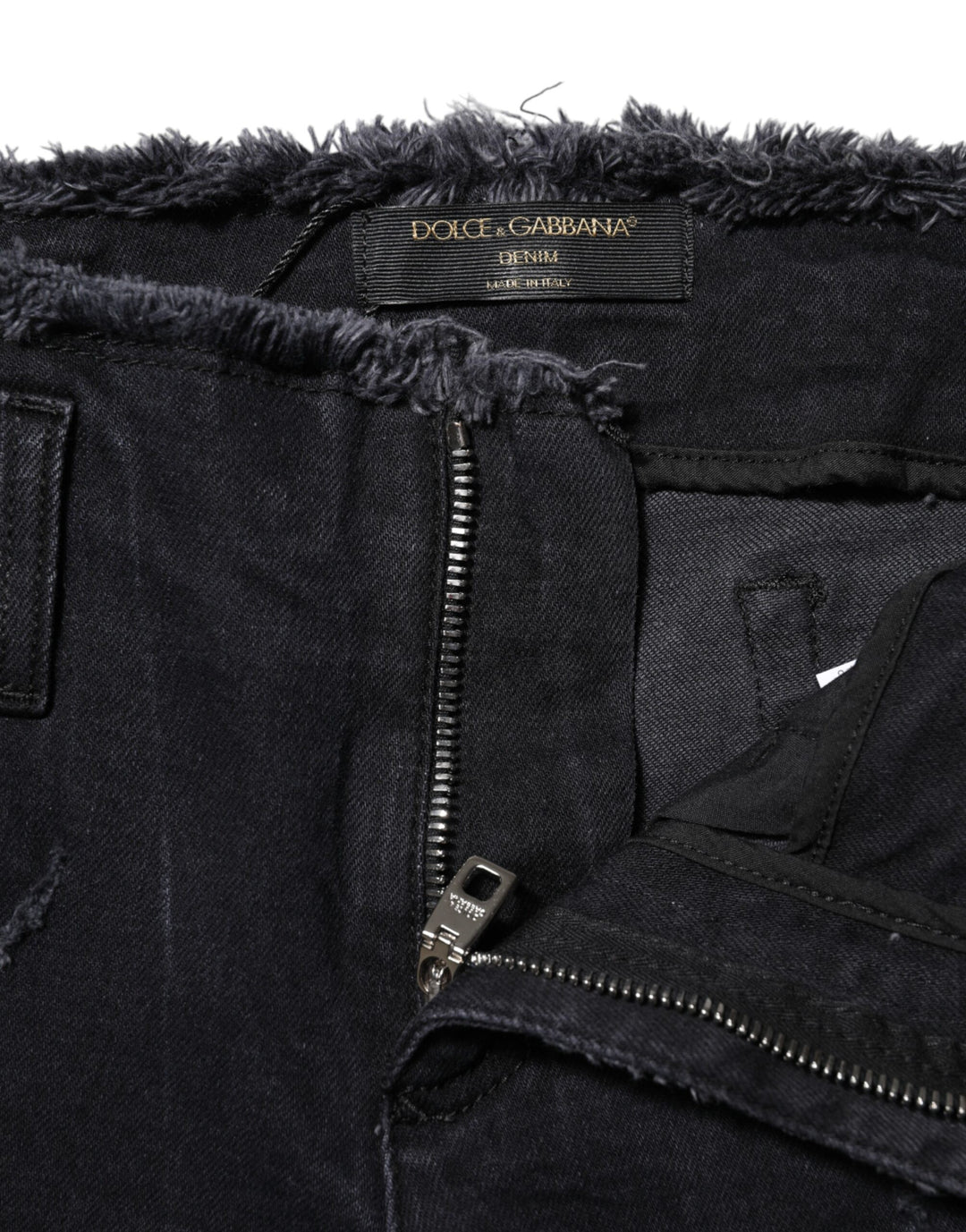 Dolce &amp; Gabbana Black Cotton Tattered Skinny Denim Jeans