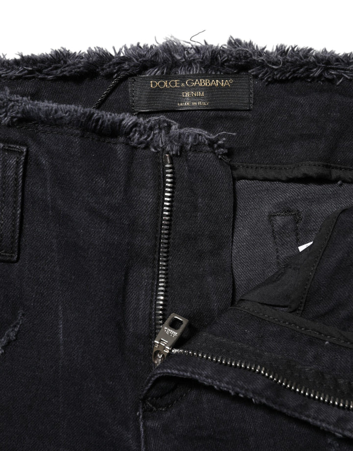 Dolce &amp; Gabbana Black Cotton Tattered Skinny Denim Jeans