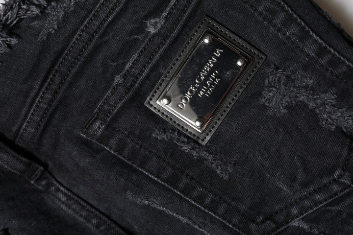 Dolce &amp; Gabbana Black Cotton Tattered Skinny Denim Jeans