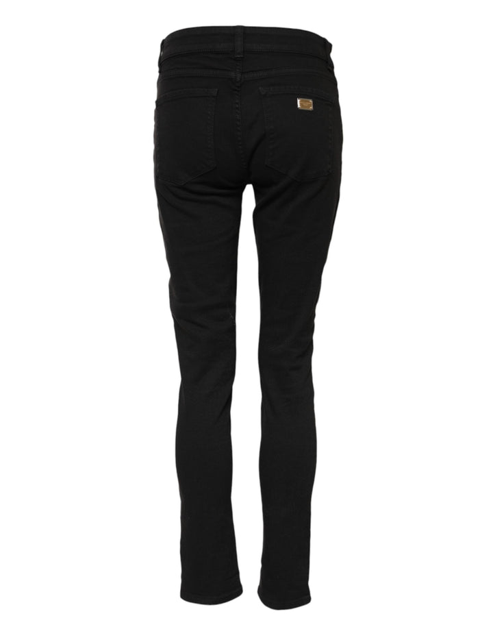 Dolce &amp; Gabbana Black Cotton Logo Skinny Mid Waist Denim Jeans