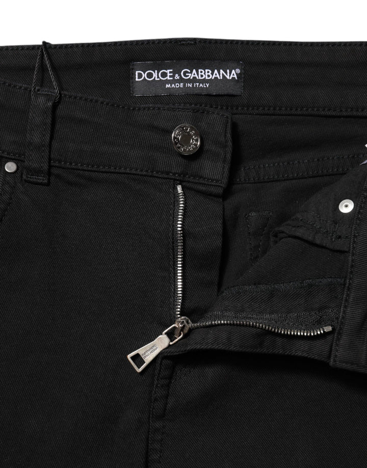 Dolce &amp; Gabbana Black Cotton Logo Skinny Mid Waist Denim Jeans