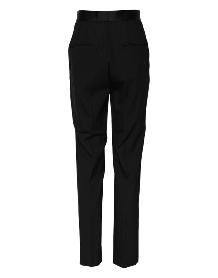 Dolce &amp; Gabbana Black Wool Tapered High Waist Pants