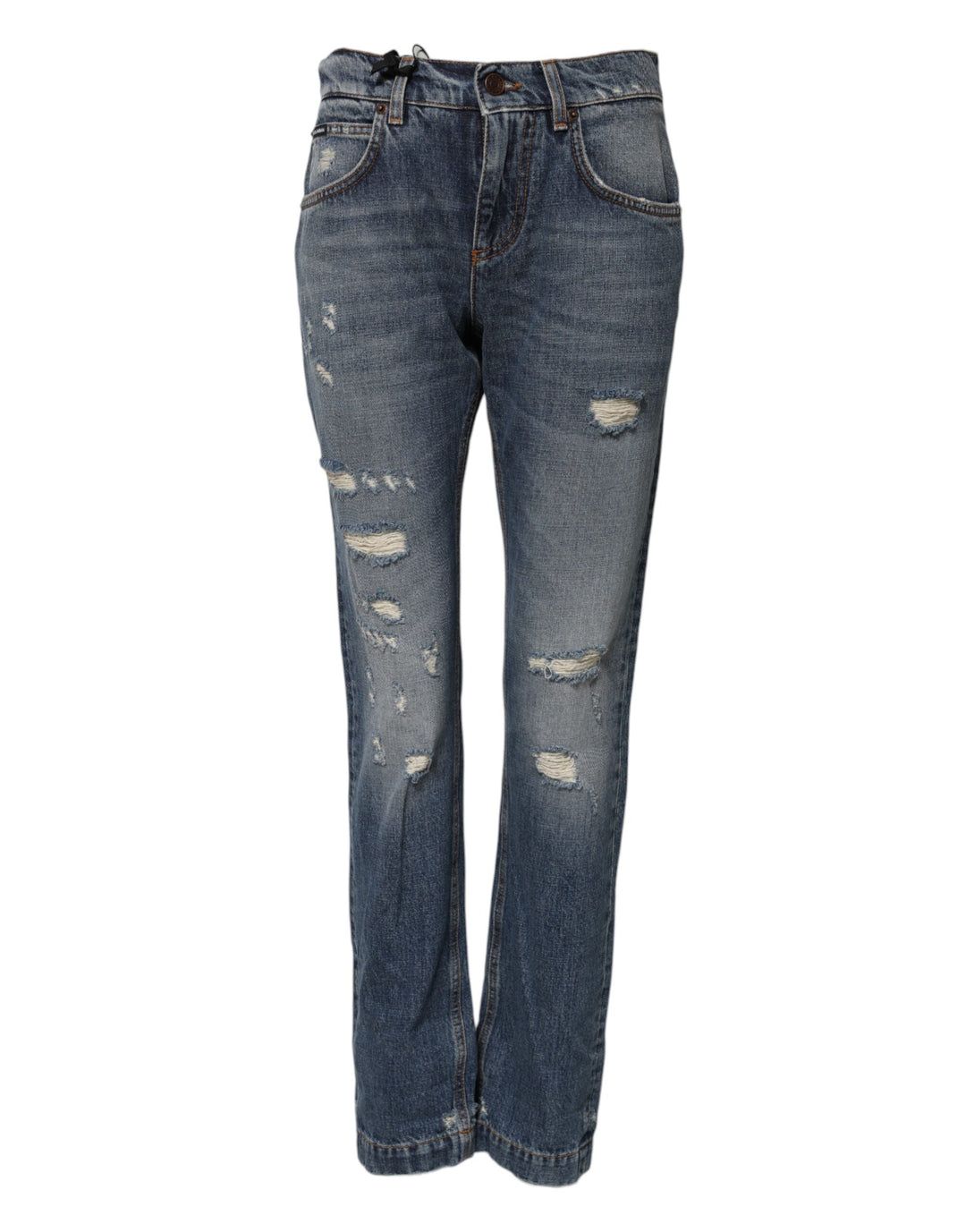 Dolce &amp; Gabbana Blue Cotton Boyfriend Tattered Denim Jeans