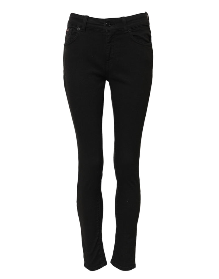 Dolce &amp; Gabbana Black Cotton Skinny Mid Waist Denim Jeans