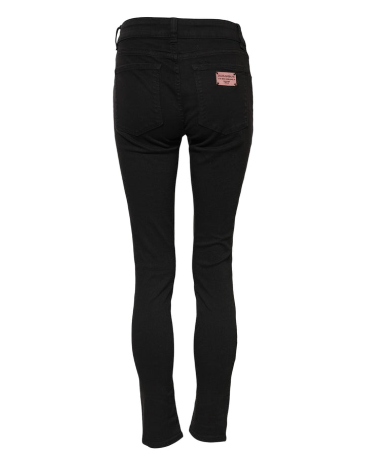 Dolce &amp; Gabbana Black Cotton Skinny Mid Waist Denim Jeans