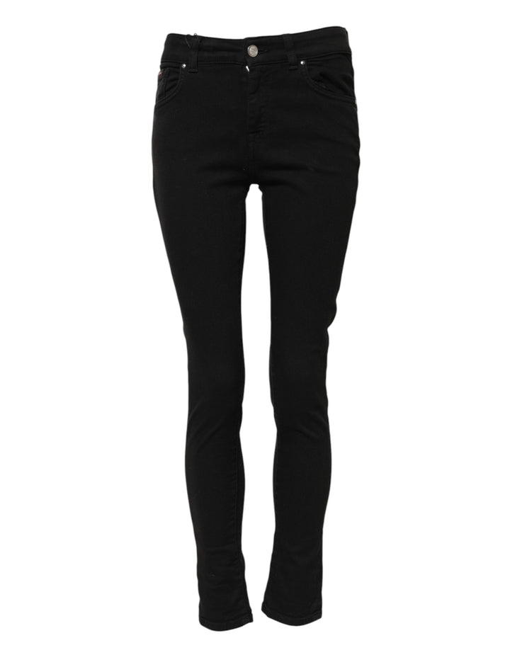 Dolce &amp; Gabbana Black Cotton Skinny Mid Waist Denim Jeans