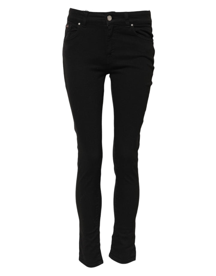 Dolce &amp; Gabbana Black Cotton Skinny Mid Waist Denim Jeans
