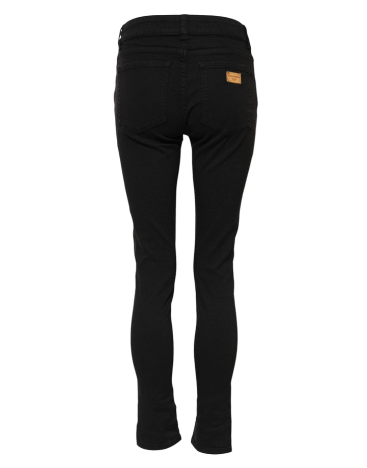 Dolce &amp; Gabbana Black Cotton Skinny Mid Waist Denim Jeans