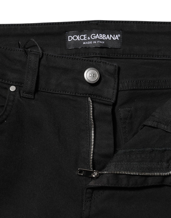 Dolce &amp; Gabbana Black Cotton Skinny Mid Waist Denim Jeans