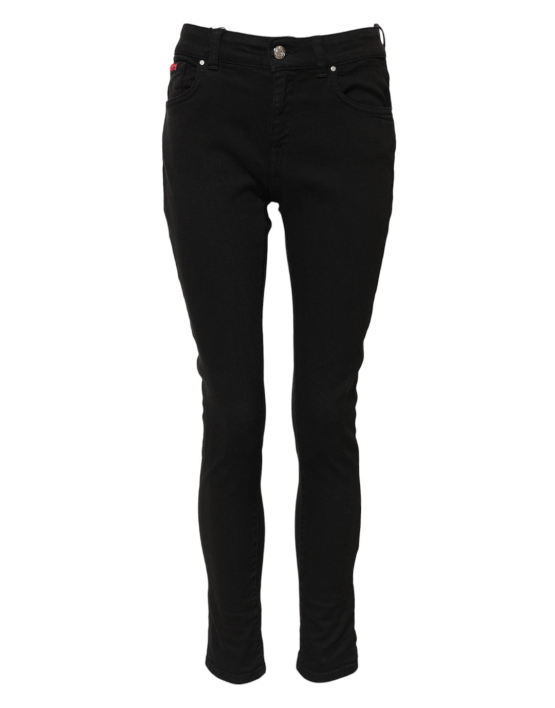 Dolce &amp; Gabbana Black Cotton Logo Skinny Mid Waist Denim Jeans