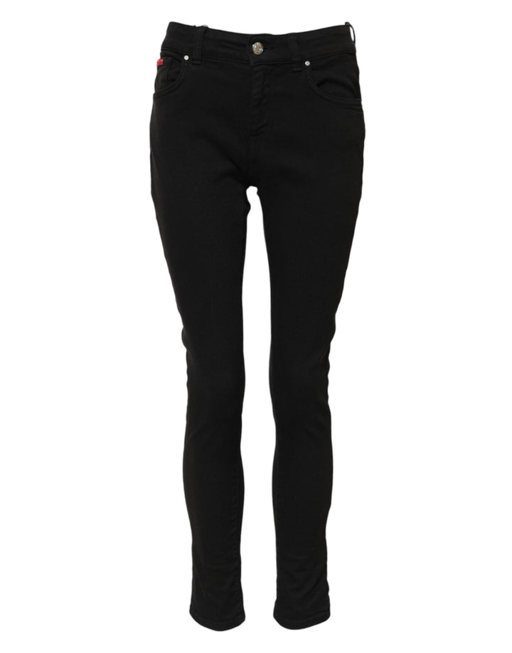 Dolce &amp; Gabbana Black Cotton Logo Skinny Mid Waist Denim Jeans