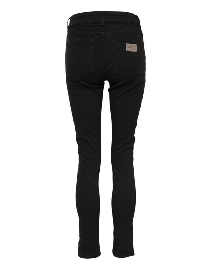 Dolce &amp; Gabbana Black Cotton Logo Skinny Mid Waist Denim Jeans