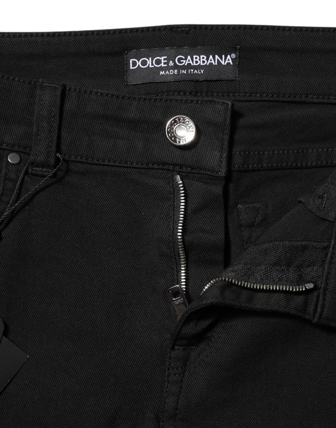 Dolce &amp; Gabbana Black Cotton Logo Skinny Mid Waist Denim Jeans
