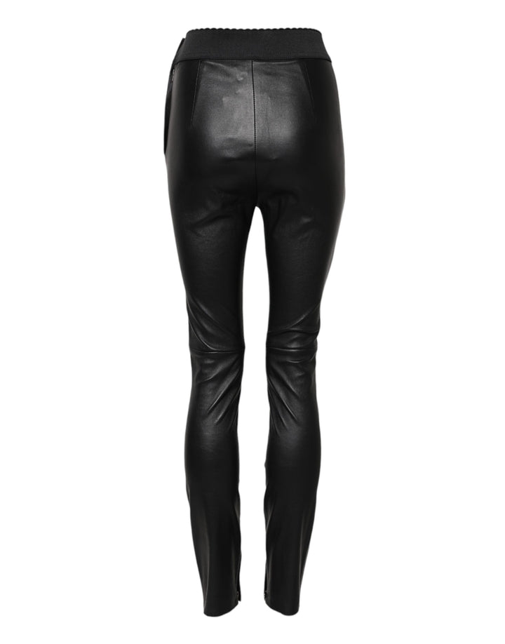 Dolce &amp; Gabbana Black Leather Elastic Waist Pants