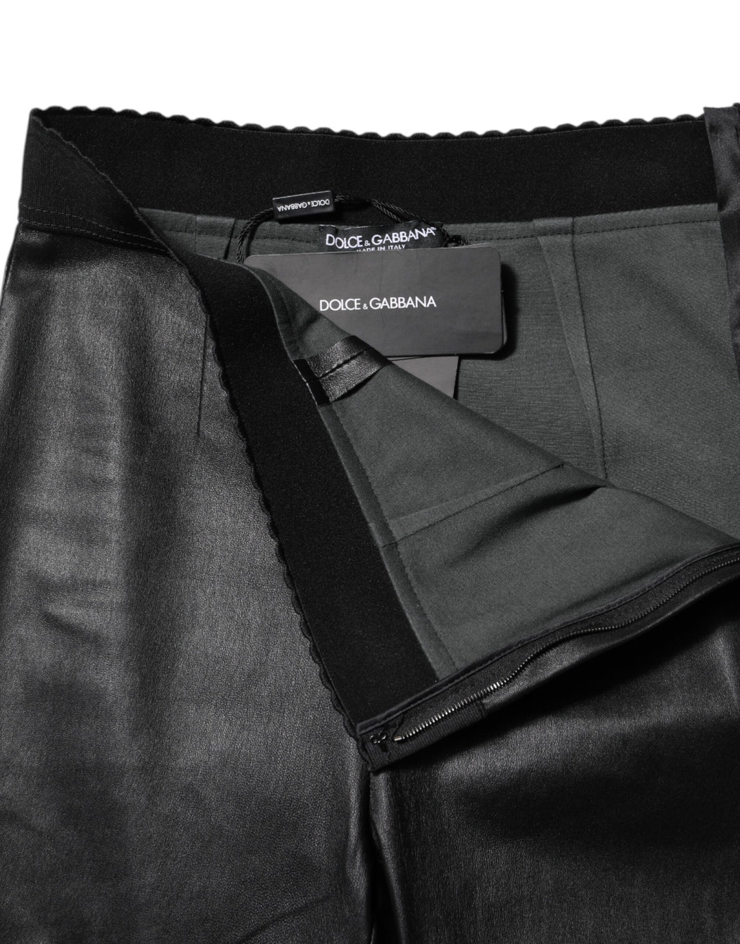 Dolce &amp; Gabbana Black Leather Elastic Waist Pants