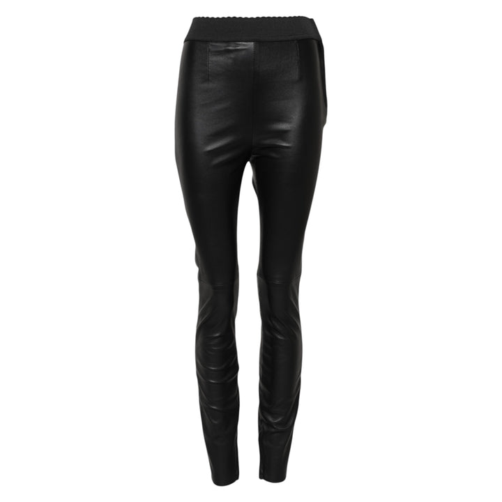 Dolce &amp; Gabbana Black Leather Elastic Waist Pants
