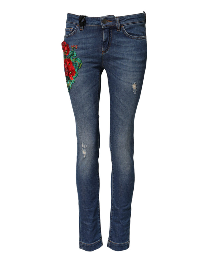 Dolce &amp; Gabbana Blue Cotton Low Waist Skinny Denim Jeans