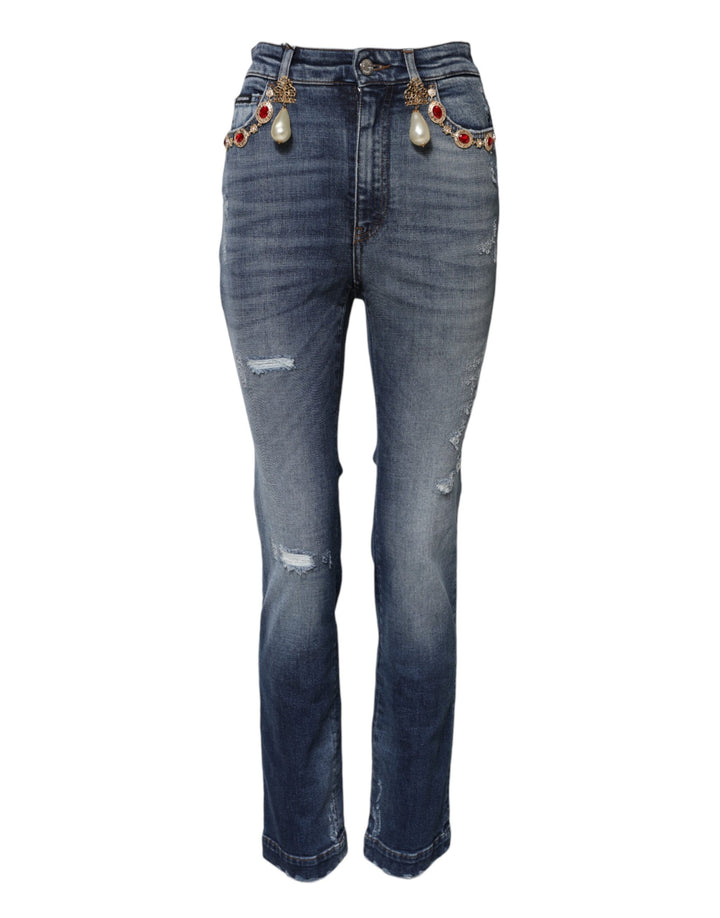 Dolce &amp; Gabbana Blue Rhinestone Embellished Denim Jeans