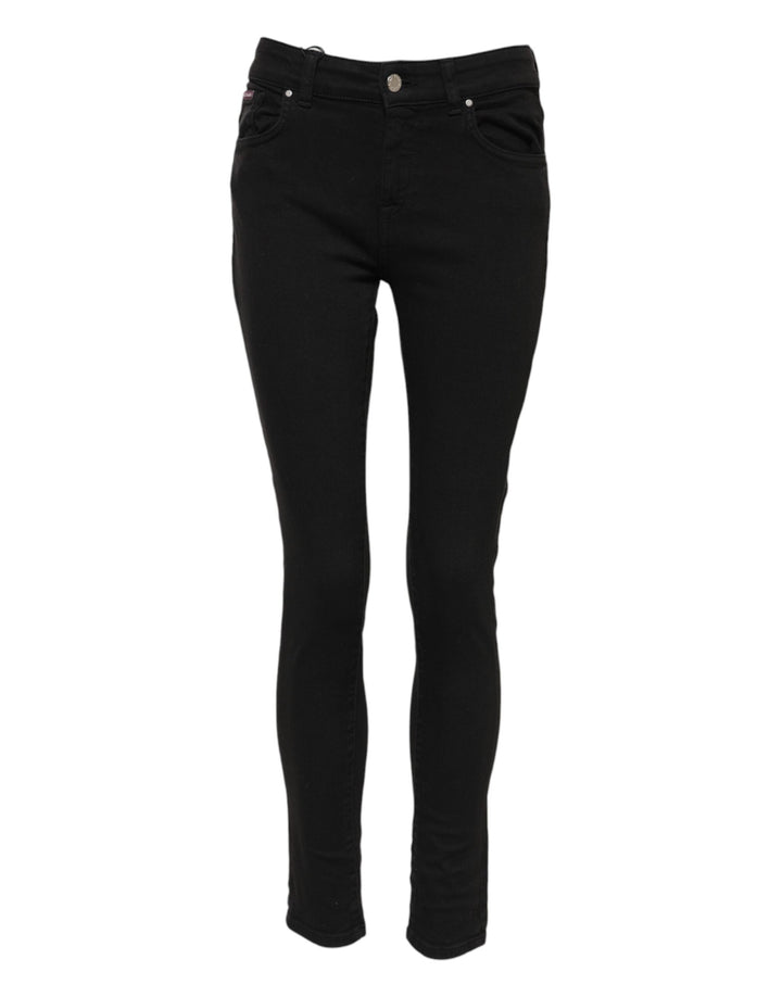 Dolce &amp; Gabbana Black Cotton Logo Skinny Mid Waist Denim Jeans