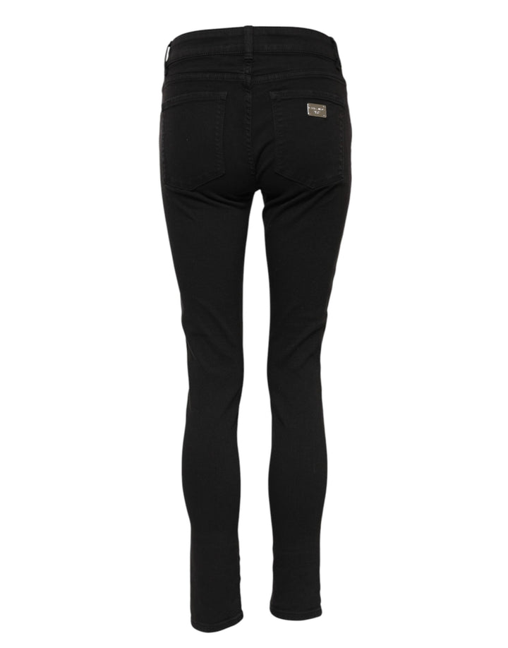 Dolce &amp; Gabbana Black Cotton Logo Skinny Mid Waist Denim Jeans