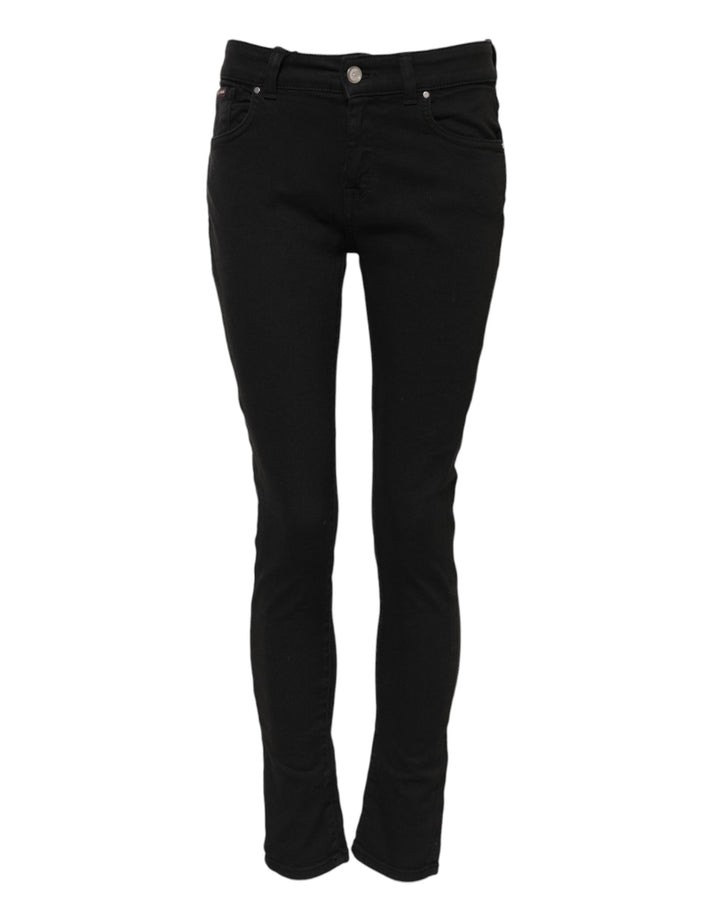 Dolce &amp; Gabbana Black Cotton Logo Skinny Mid Waist Denim Jeans