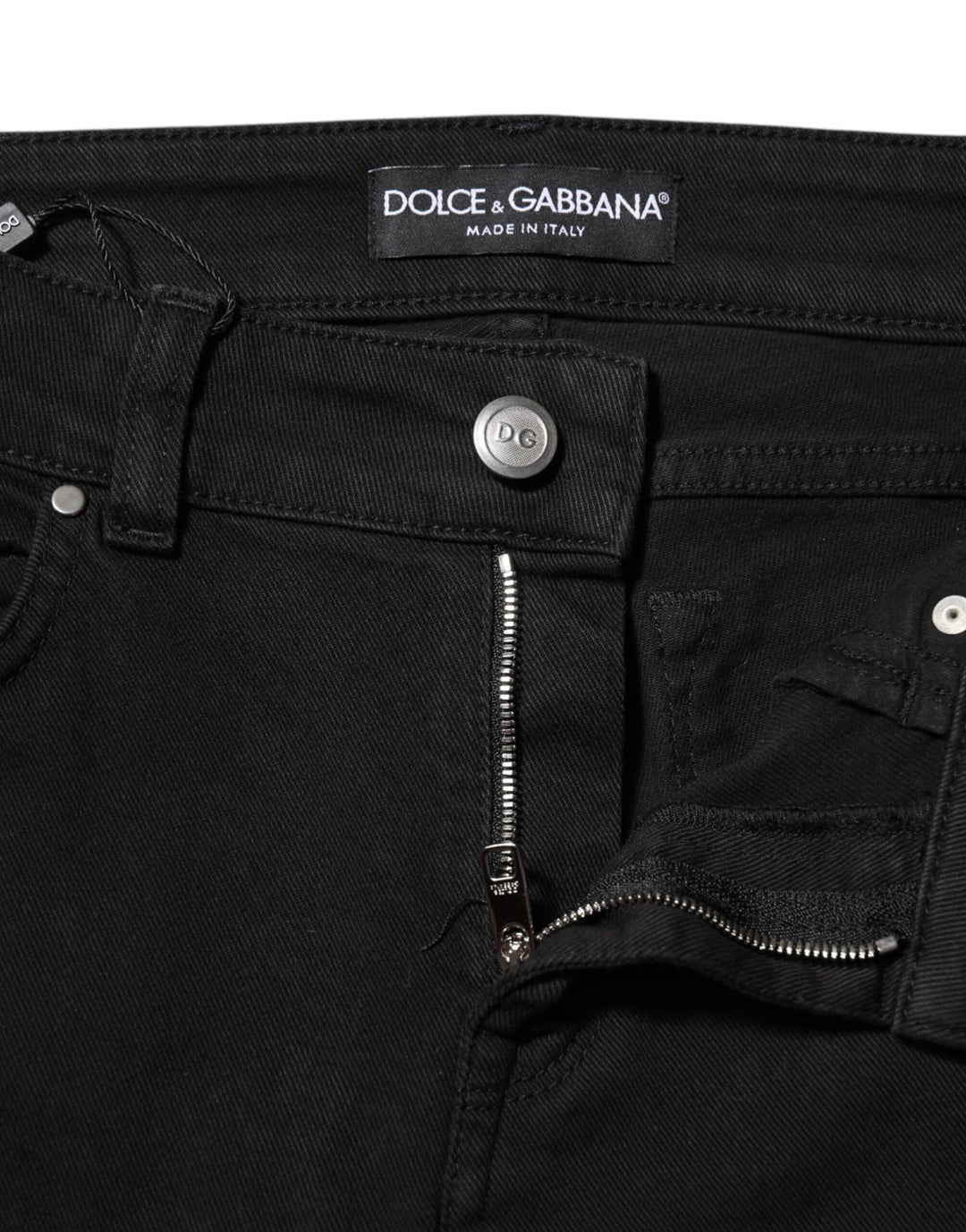 Dolce &amp; Gabbana Black Cotton Logo Skinny Mid Waist Denim Jeans