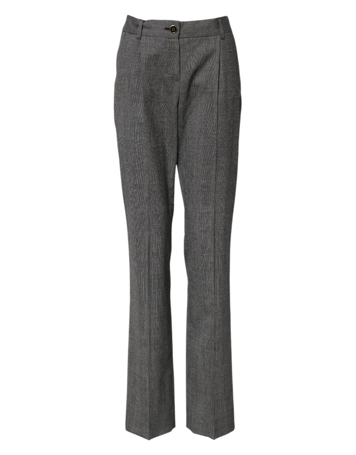 Dolce &amp; Gabbana Gray Checkered High Waist Flared Pants