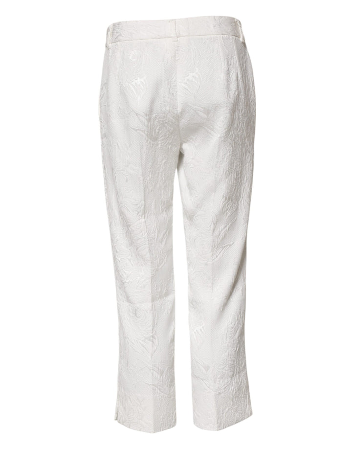 Dolce &amp; Gabbana White Cotton Floral Jacquard Pants