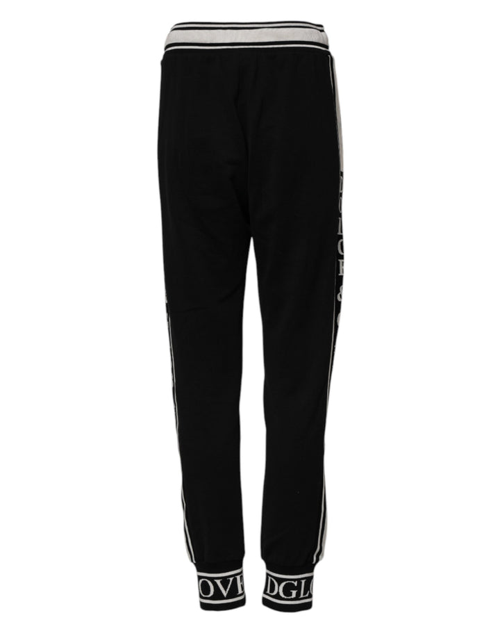 Dolce &amp; Gabbana Black Cotton Jogger Logo Waist Pants