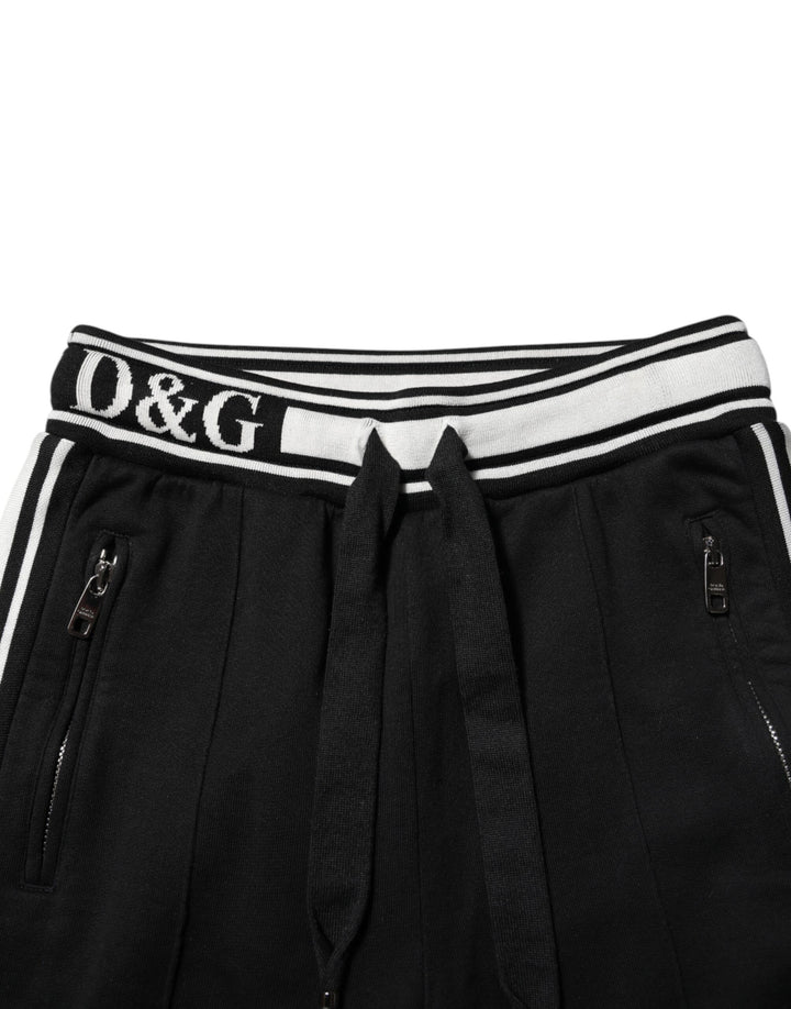 Dolce &amp; Gabbana Black Cotton Jogger Logo Waist Pants