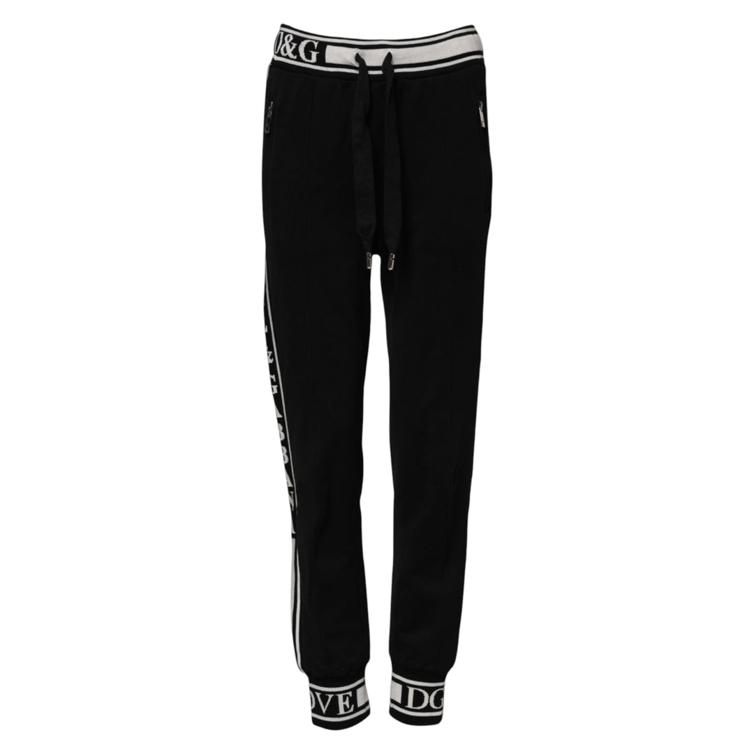 Dolce &amp; Gabbana Black Cotton Jogger Logo Waist Pants