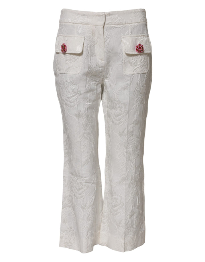 Dolce &amp; Gabbana White Cotton Floral Jacquard Pants